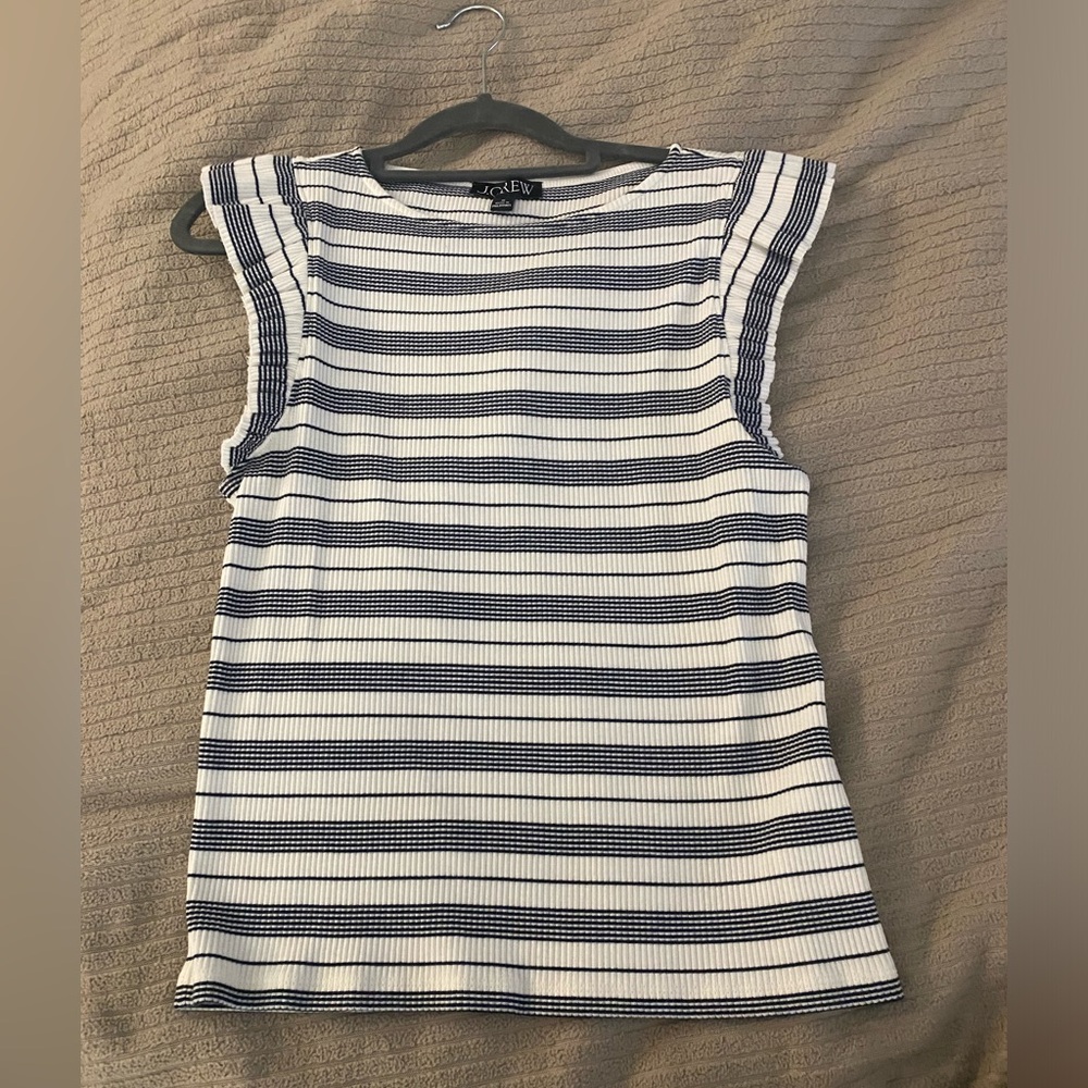 J Crew - ruffle cap sleeve top. Spring 2024 - white/grey/black